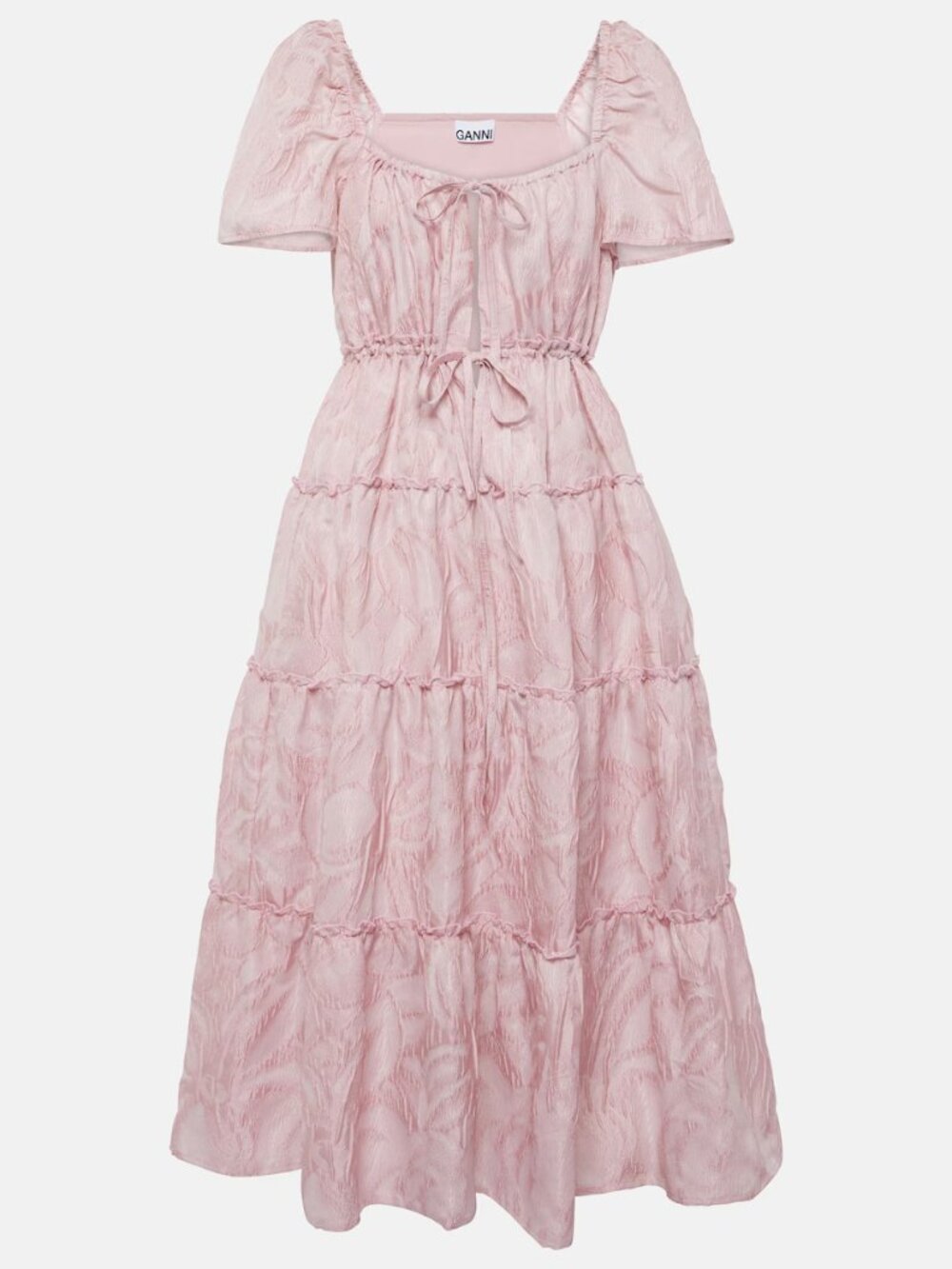 Ganni Pink Jacquard Puff Sleeve Midi/Maxi Dress